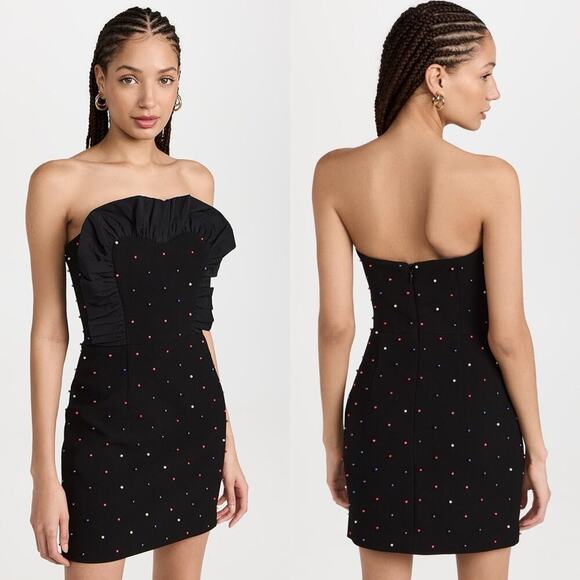Rebecca Vallance Black Pollock Pearl Embellished Strapless Mini Dress size US 6 - Picture 2 of 11